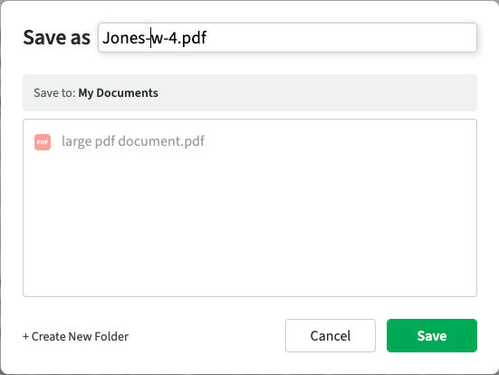 Save as shows a PDF being saved as Jones W 4