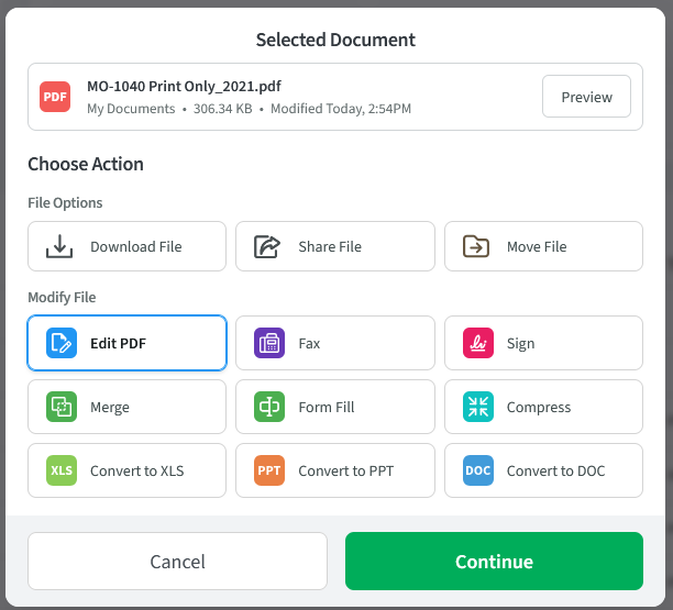 The PDF.Live editor shows Selected Document and options. Edit PDF is selected.