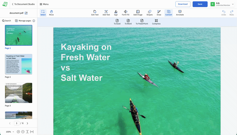 Animated video showing how to rotate select pages or all pages in a PDF using pdf live's studio editor.