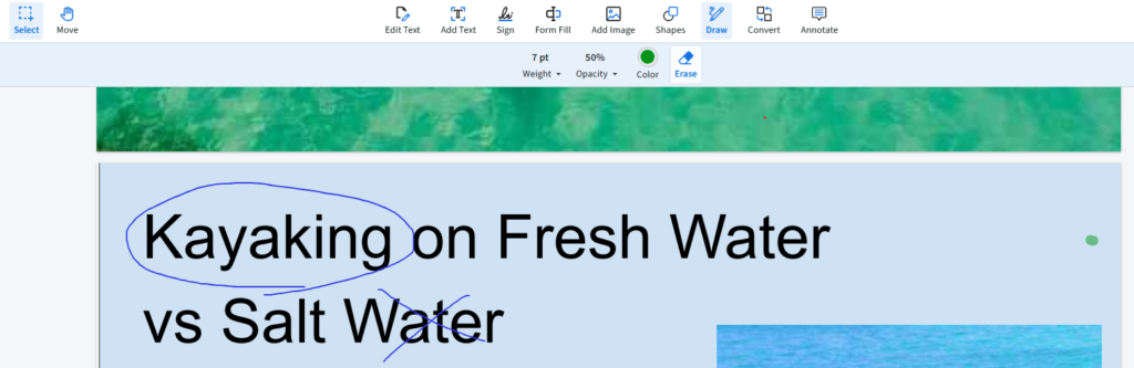 The erase tool on the editing menu is selected.