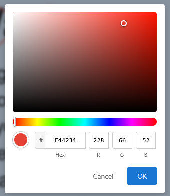 A color palette shows the color red selected.