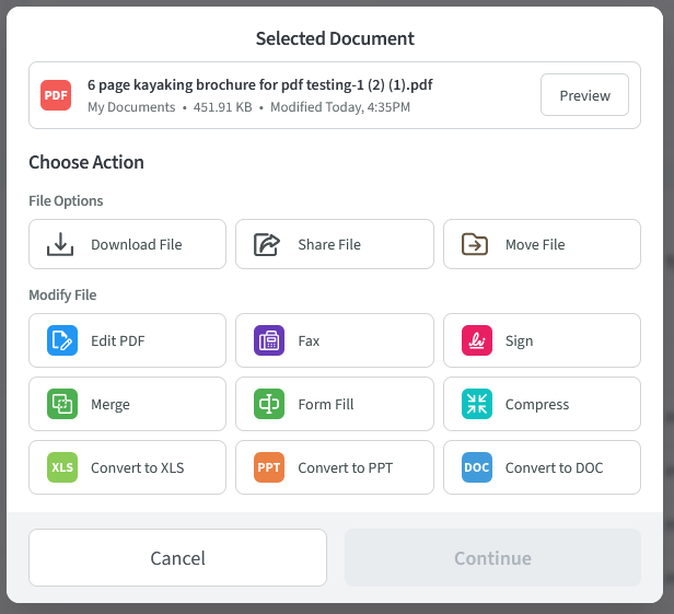 To flip a PDF, upload it to pdf live. This shows a pdf named 6 page kayaking brochure has been uploaded.