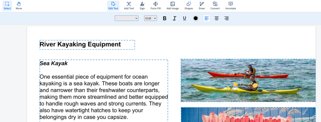 The word Ocean has been changed to River for river kayaking equipment. 