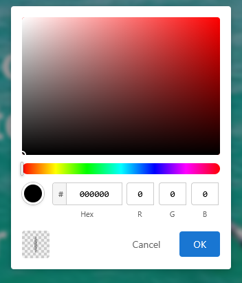 The color setting box shows the hex code with six zeros which is the code for black. 