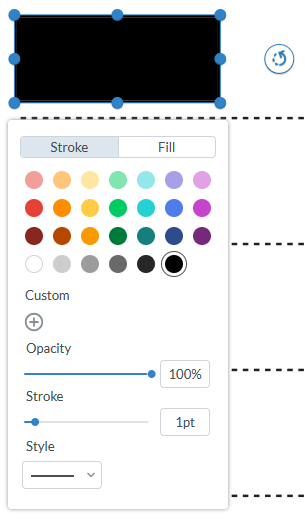 Solid black box looks like this when it is selected. It has a dotted blue line.