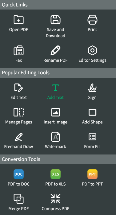 From the popular editing tools toolbar, select Add Text which is highlighted in green.