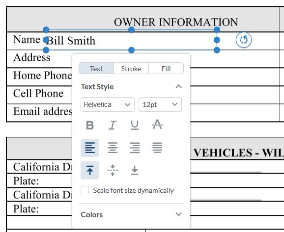 Bill Smith typed his name in this fillable PDF form editor online.