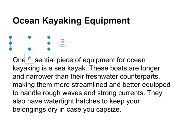A white box obscures text under the heading Ocean Kayaking Equipment.