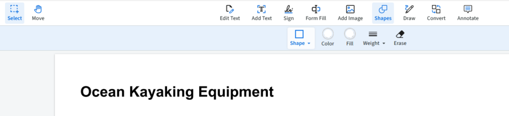 PDF Live menu with shapes selected.