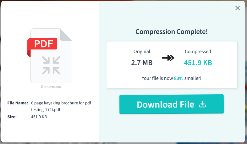 The dialog box says the compression is complete. The button suggests download file. 