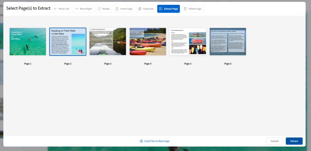 Click the Extract button to download the selected page as its own PDF.