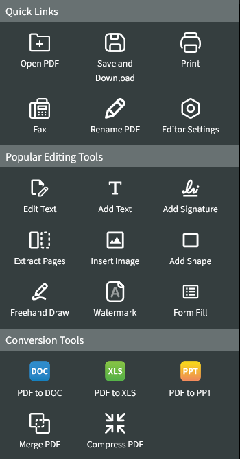 The PDF.Live editor quick tools interface. 