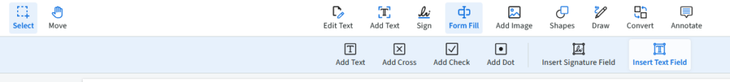 The Insert text field icon is selected from the menu bar.