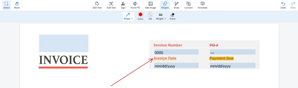A red arrow points to the Invoice Date