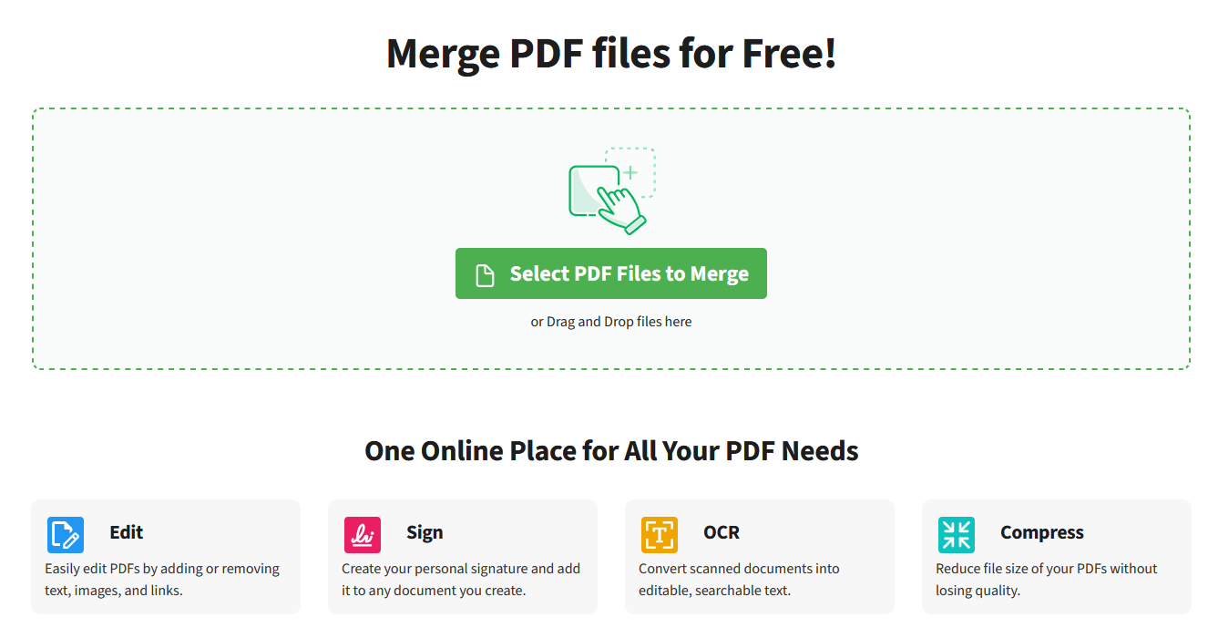 The PDF.Live Merge PDF interface to upload PDFs for merging.