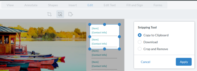 The copy to clipboard snipping tool is selected.