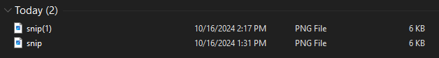 A Windows PC shows an example of two snipped images downloaded "today".
