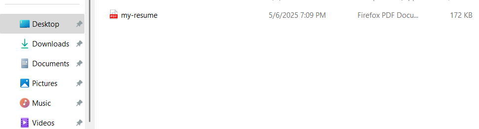A Windows finder shows a Firefox PDF document named my-resume in the finder window. 