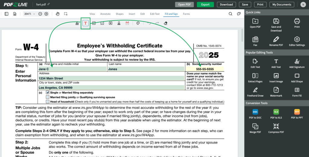 The PDF.Live dashboard shows Import Documents, Tools and Recent Documents with Jones W 4 in the list.