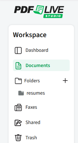 PDF Live search documents screen displaying search bar and results for finding specific files and documents.