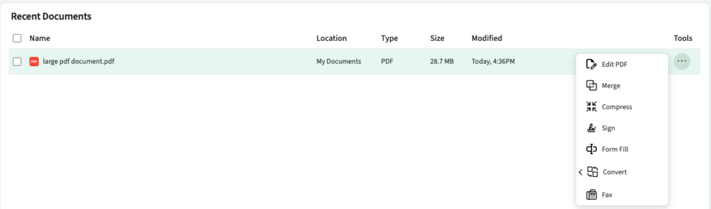 PDF Live dashboard with the file manager open, highlighting file navigation and management features for user interaction.