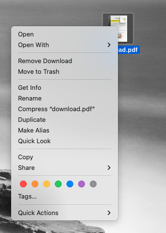A Mac desktop with the right-click option selected and Open with selected.