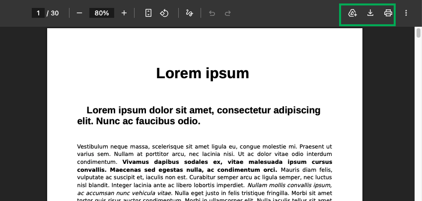 A document with lorem ipsum text in a browser window.
