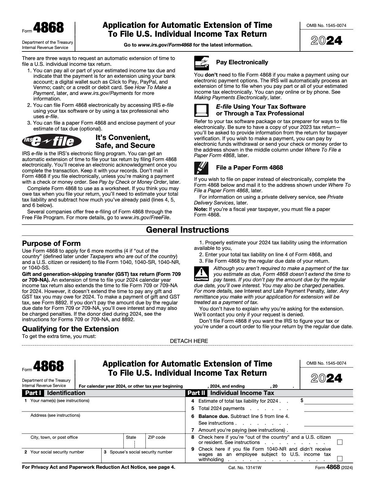 2024 – Federal – Application for Automatic Extension