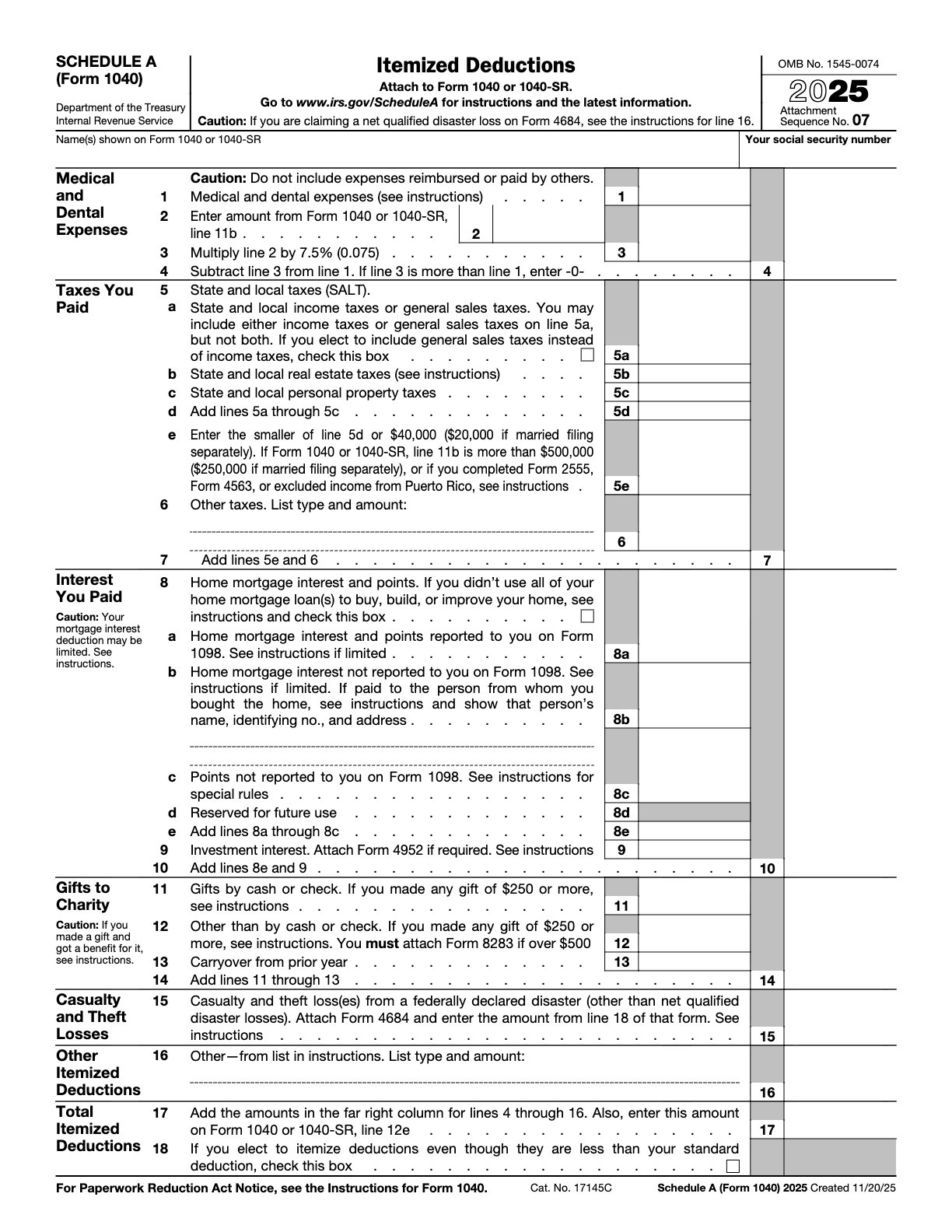 2024 – Federal – Itemized Deductions