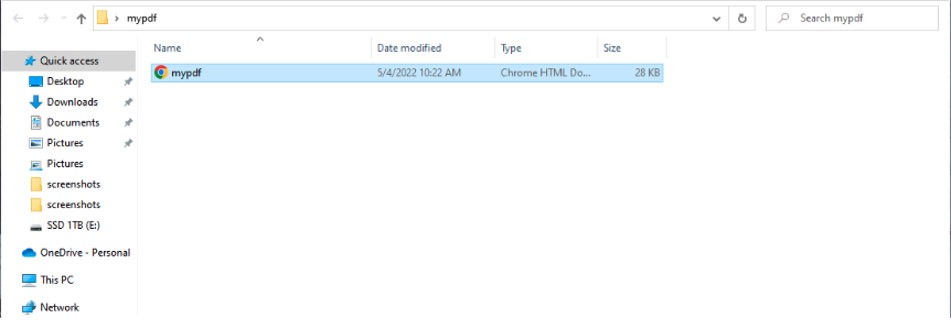 A Windows PC finder shows a PDF called mypdf.com selected from the Quick Access folder.