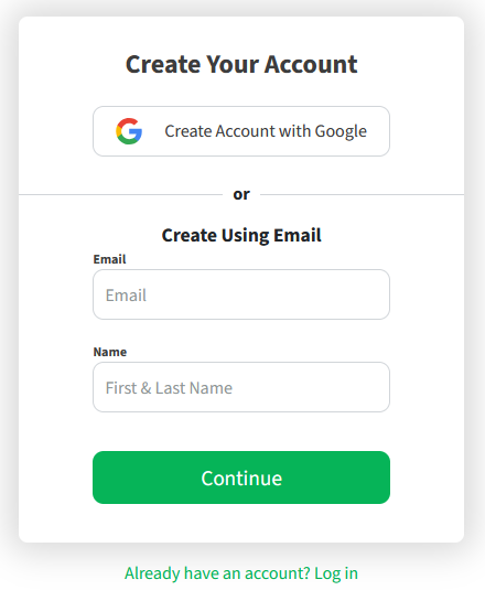 PDF.Live's create an account action item for new users.