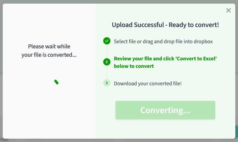 PDF.Live's PDF-to-Excel tool says the conversion is in process -- please wait while your file is converted. 