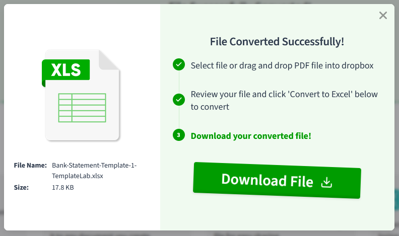 The confirmation message says the file converted successfully. An animated download file button is visible. 